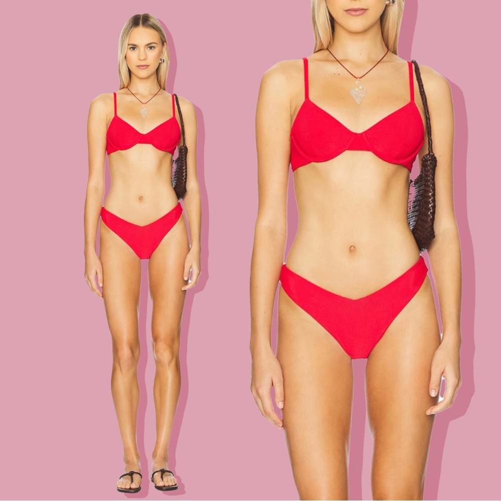 Beach Riot Bikini Set Red Ribbed Camilla Underwire Top Vanessa Bottoms Sz S
